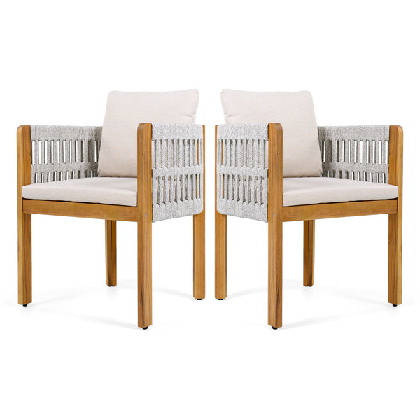 Outdoor Dining Chairs With Mix Rope Handles (Set of 2)