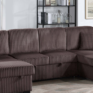 Convertible Sectional, Storage Chaises, Pull Out Middle Section - Chocolate