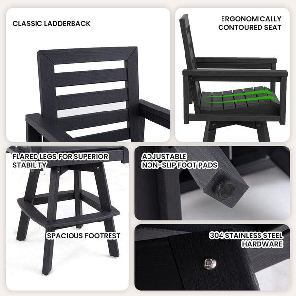 5 Piece Outdoor Bar Set With Table And Swivel Stools - Carbon / Ember Black