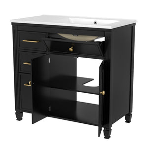 Bathroom Vanity With Sink, 1 Tip Out Drawer, 3 Side Drawers, Adjustable Shelf