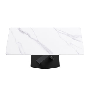 Modern Artificial Stone Straight Edge Metal X Leg Dining Table, 6 People
