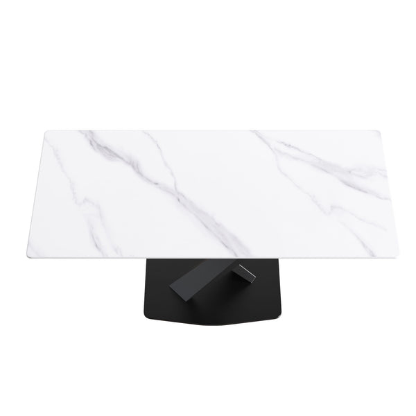 Modern Artificial Stone Straight Edge Metal X Leg Dining Table, 6 People