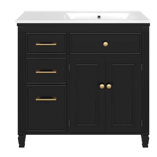 Modern Bathroom Vanity With Ceramic Sink, Freestanding, One Tip Out Drawer, 3 Side Drawers, Adjustable Shelf