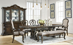 Maylee - 9 Pc. - Dining Extension Table, 4 Side Chairs, 2 Arm Chairs, Storage Bench, Buffet And Hutch - Dark Brown