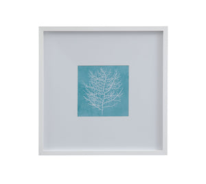 White Coral On Blue II Framed Print - Blue / White