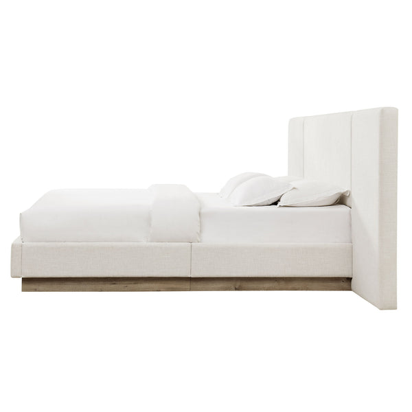 Muse - Queen Upholstered Platform Bed Frame - Ivory / Light Gray / Camel Oak