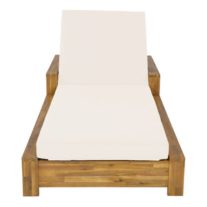 Chaise Lounge Set With 3 Position Adjustable Backrest, 2 Fold Cushion, Outdoor Recliner For Patio - Cream / Teak