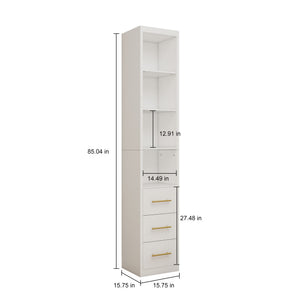 Rectangular Side Storage Cabinet With 3 Drawers For Bedroom - White