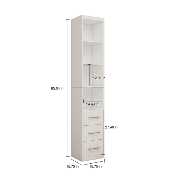 Rectangular Side Storage Cabinet With 3 Drawers For Bedroom - White