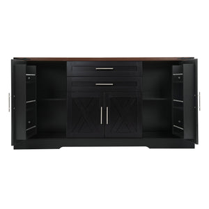 Barn Door Storage Cabinet With 2 Drawers & Door Rack, Adjustable Shelves