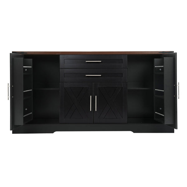 Barn Door Storage Cabinet With 2 Drawers & Door Rack, Adjustable Shelves