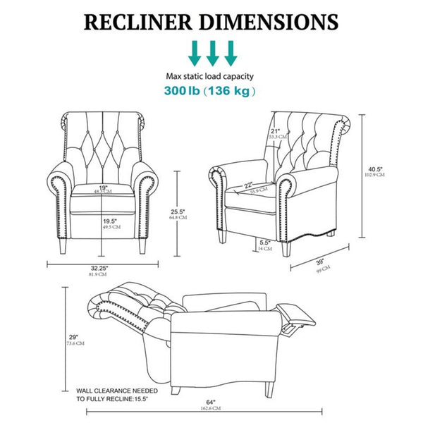 Aidan - Push Back Recliner Chair With Tufted Back And Nailhead Trim - Cream