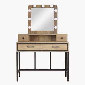 Vanity Desk With 3 Color Lighted Mirror And 4 Drawers