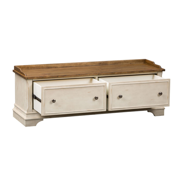 Morgan Creek - Storage Hall Bench - Antique White / Wirebrushed Tobacco Accents