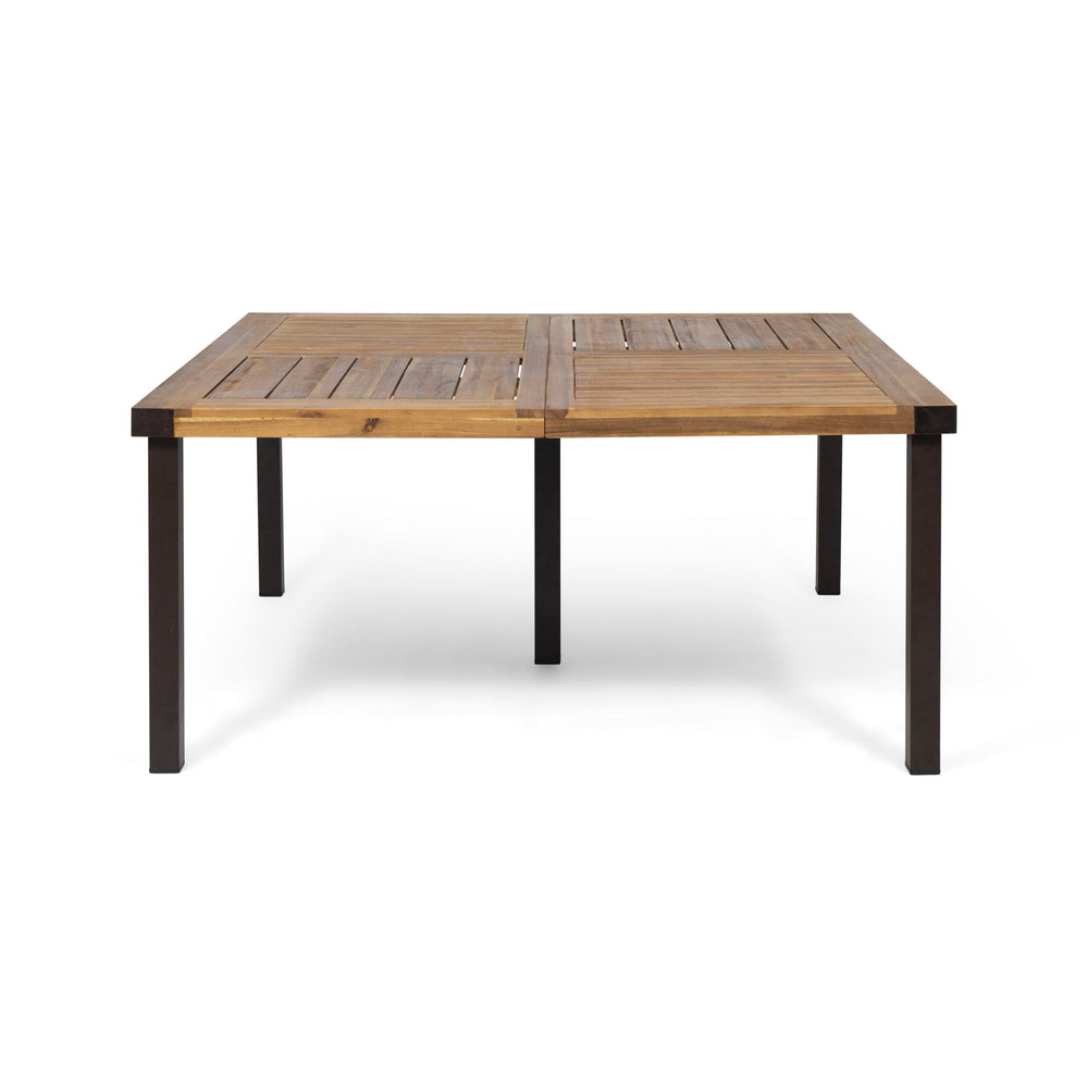 Lankershim - Modern Industrial Dining Table With Acacia Wood Slat Design - Teak