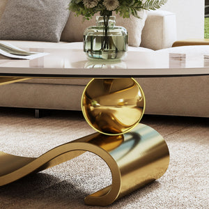 Oval Coffee Table For Living Room - Gold / White