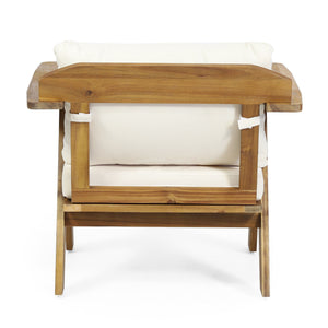 Outdoor Acacia Wood Club Chairs With Cushions (Set of 2) - Teak / Beige