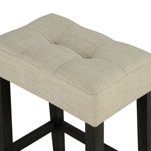 Dining Table Set With USB Charging Ports, Biscuit Tufted Stools - Beige / Brown