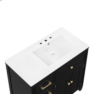 Modern Bathroom Vanity With Ceramic Sink, Freestanding, One Tip Out Drawer, 3 Side Drawers, Adjustable Shelf