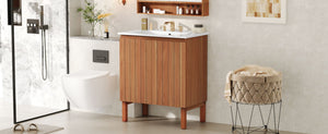 Bathroom Vanity With Sink, Minimalist Design, 45 Degrees Free Handle Doors - Antique Natural