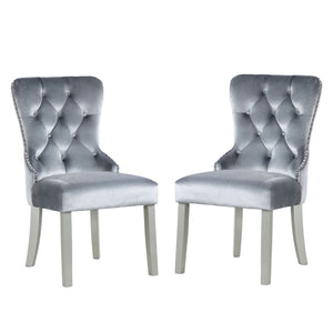 Upholstered Wingback Dining Chair (Set of 2) - Dark Gray / Silver