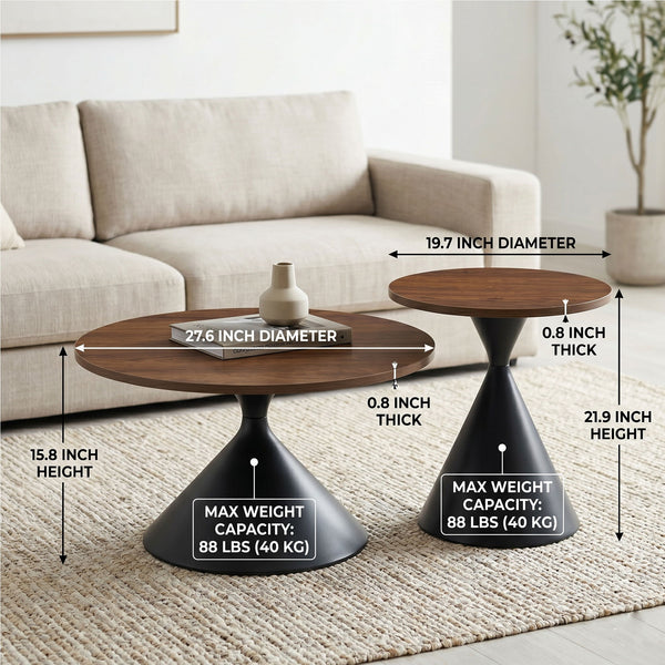 2 Piece Coffee Round Table Set