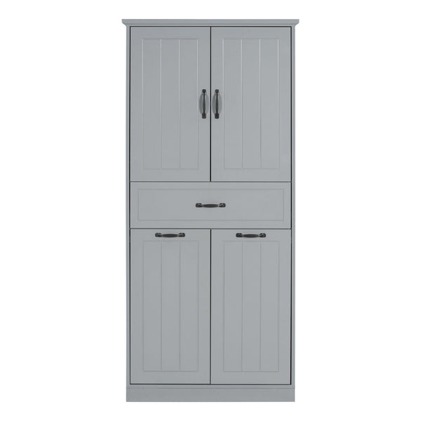 Modern Bathroom Storage Cabinet With Two Laundry Baskets, One Drawer, Adjustable Shelf