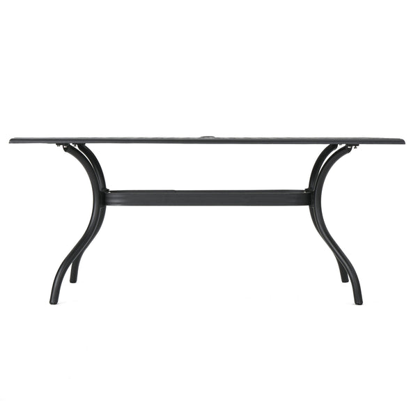 Outdoor Aluminum Dining Table With Lattice Design And Center Umbrella Hole - Black
