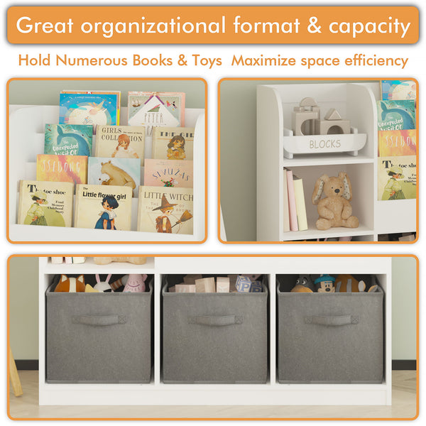 Bookcase And Bookshelf With 3 Collapsible Drawers, Multifunctional Display Stand