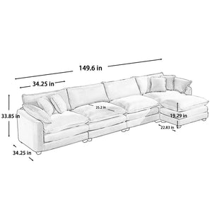 Modern Modular Cushion Sofa With Ottoman, Low Back, Deep Seating Sofa Set