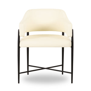 Sezanne - Vegan Leather And 2-Tone Jacquard Dining Chair - Cream