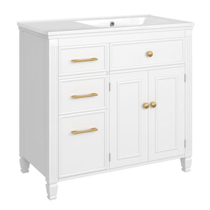 Bathroom Vanity With Sink, 1 Tip Out Drawer, 3 Side Drawers, Adjustable Shelf