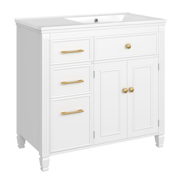 Bathroom Vanity With Sink, 1 Tip Out Drawer, 3 Side Drawers, Adjustable Shelf