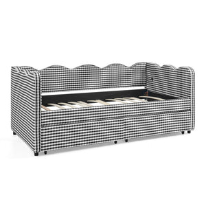 Gingham Daybed With USB Charging Port, Wave-Shaped Design