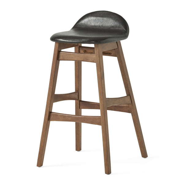 Contemporary Bar Stool With Stylish Seat And Small Backrest - Dark Brown