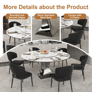 Round Dining Table & 6 Chairs Set - Silver