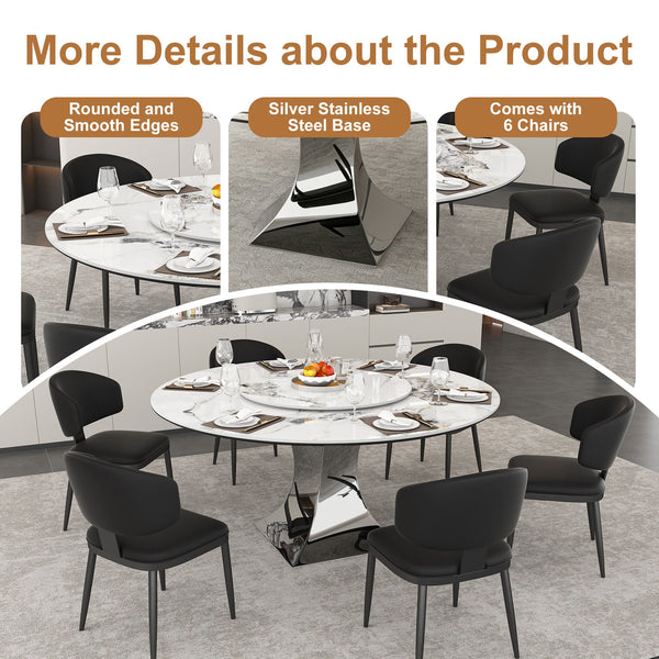 Round Dining Table & 6 Chairs Set - Silver